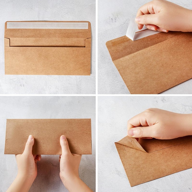 Wishop 50 Pack #10 Business Envelopes Self Seal 4x9 Standard Envelopes for Business, Invoices, Letter Mailing, 4 1/8 x 9 1/2 Inches (Brown, 4.13 x 9.49) - Image 3